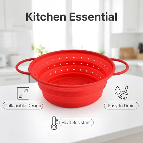 Collapsible Silicone Colander with Handles, Round Strainer with