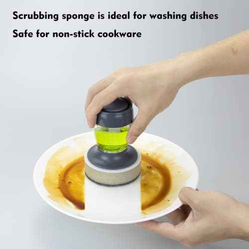 DAPOWER Dish Brush with Soap Dispenser, Grey, 2-Pack