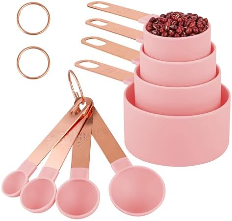 8-Piece Stackable Rose Gold Stainless Steel Handled Measuring Cups