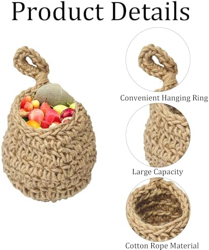 2Pcs Hanging Fruit Baskets for Kitchen, Boho Wall Hanging Baskets with