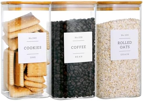 CZZGSM 3 Pack Square Glass Kitchen Storage Jars with Airtight Bamboo