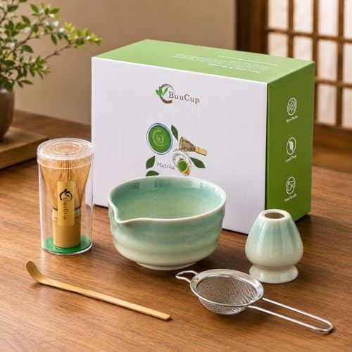 Buucup Japanese Matcha Set with Ceramic Bowl, Whisk & Bamboo Scoop