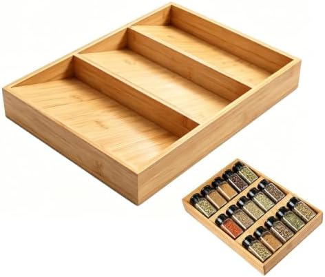 Spice Drawer Organizer for Cabinet, 3 Tier Bamboo Spice Rack Tray for