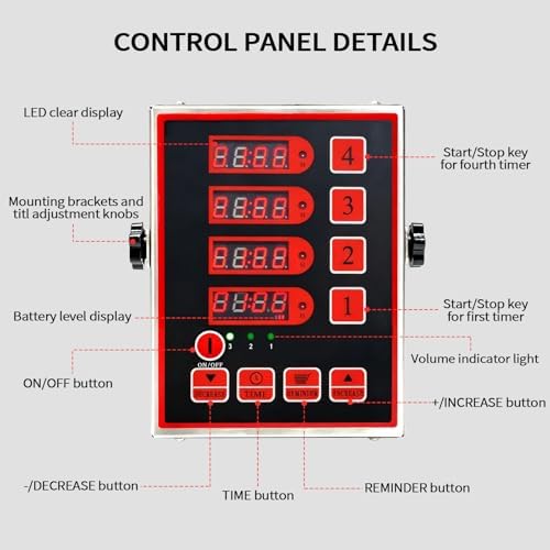 Commercial Kitchen Timer, 4-Channel, Stainless Steel