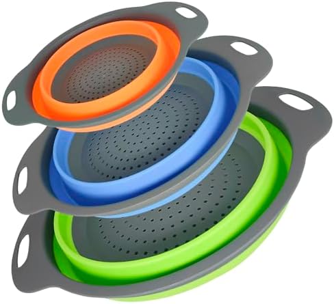 Tri-Color Silicone Collapsible Colander Set (3Pcs 2/4/6 QT) - Space