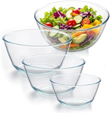 4 Pack Glass Mixing Bowls Sets (4.8QT, 2.9QT, 2.4QT, 1.7QT)