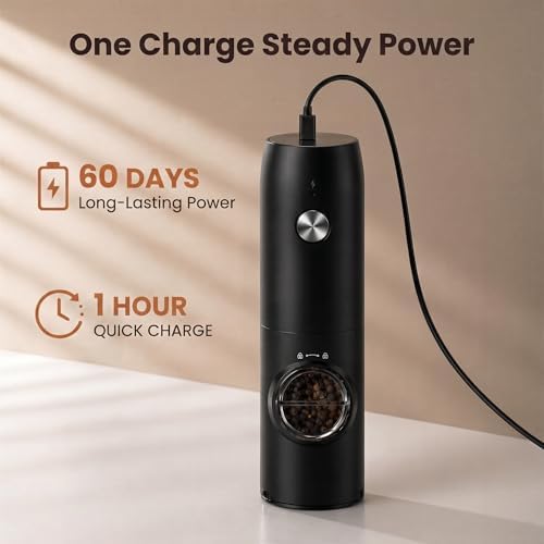 Electric Salt and Pepper Grinder Set, Rechargeable, Blackwhite