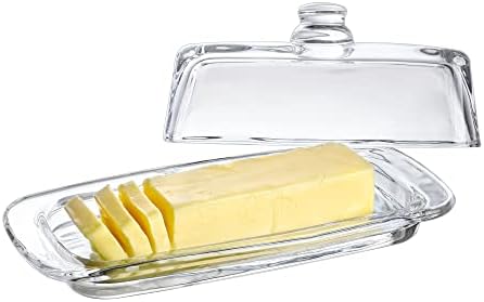 8'' Art Glass Butter Dish with Lid,Classic Covered 2-Piece Butter