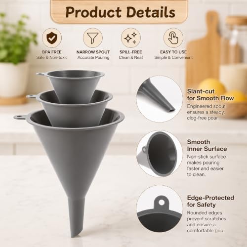 Kitchen Funnels for Kitchen Use Filling Bottles with Clean Brush, Set