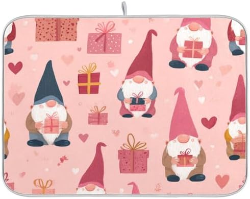 OTVEE Gnome Gift Pattern Dish Drying Mat for Kitchen Counter Absorbent