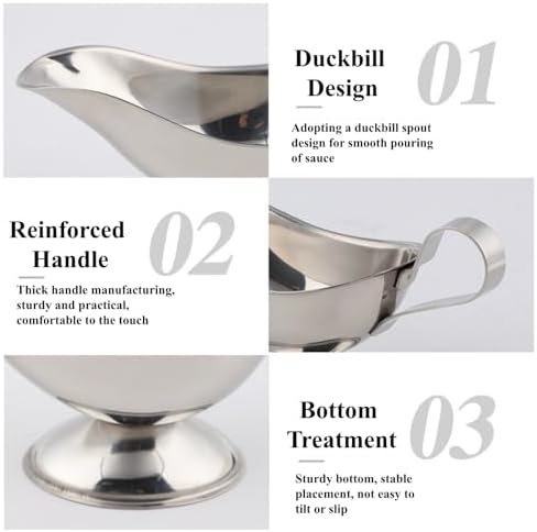4 Packs Gravy Boat, 8 oz Stainless Steel Sauce Boat with Easy-Pour