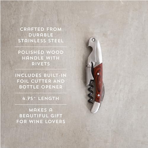 Twine Double Hinged Waiters Corkscrew Wine Opener with Built-in Bottle