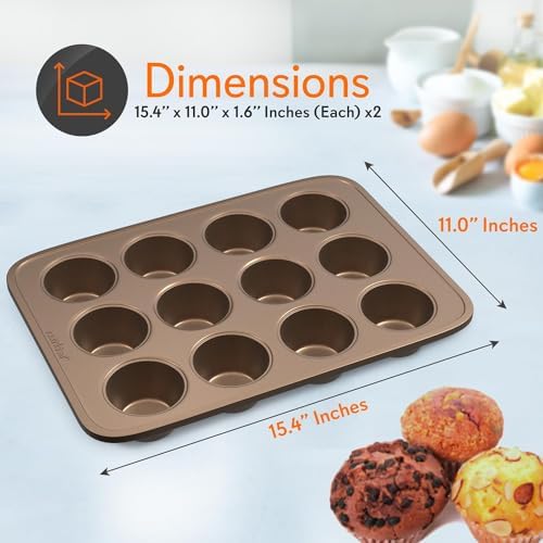 NutriChef 2-Piece Nonstick Muffin Pan Set - Carbon Steel Cupcake