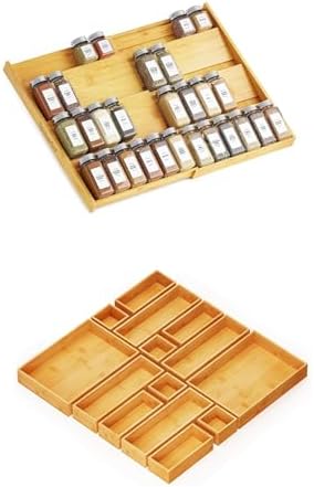 SpaceAid Bamboo Spice Drawer Organizer and 14-Piece Storage Boxes Set
