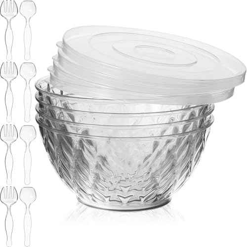 4 Pack Large Plastic Salad Serving Bowl Sets, Diamond
