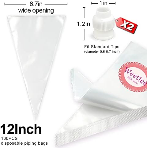 Weetiee Pastry Piping Bags -100 Pack-12-Inch Disposable Cake
