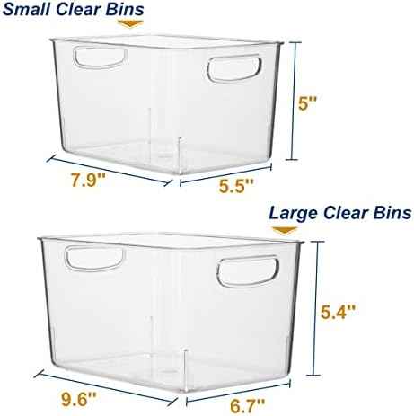 Set Of 8 Clear Pantry Organizer Bins Refrigerator Organizer Bins ,Plastic Stackable Fridge Organizer Clear Storage Bins For Organizing Kitchen,Cabinet And Countertops,BPA Free(4 Small & 4 Large)
