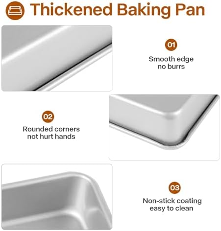 9x11 Baking Pan, Toaster Oven Rectangle Cake Pan Heavy Duty, Silver