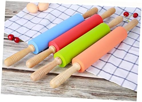 Silicone Rolling Pin with Wood Handles 10 Inch for Dumplings