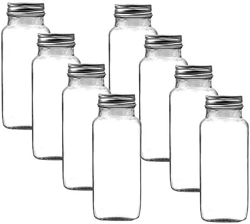 U-Pack 8 Pieces of French Square Glass Spice Bottles 8 oz Spice Jars