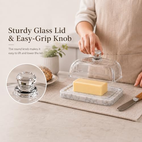Marble Butter Dish with Lid: Butter Dish With Knife for Countertop