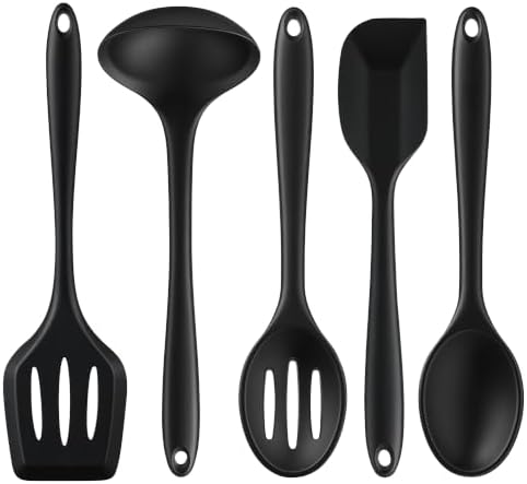 5PCS Silicone Kitchen Utensils Set, Non Stick Cooking Tools, Black