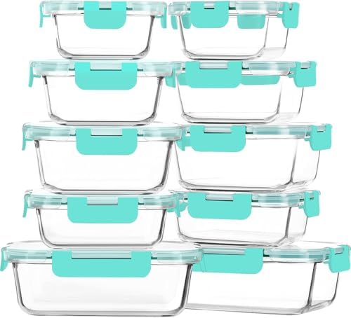 M MCIRCO 10 Pack Glass Food Storage Container with Lids, Green