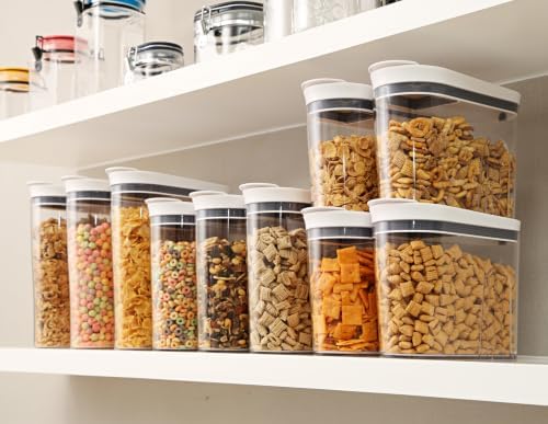 Felli Cereal Container Storage Airtight Holds 32 oz Family Size Breakfast Box with Flip Top Lid, Stackable Acrylic Dry Food Dispenser, Protein Granola Oats Grains, Crunch Keeper (Large 4.1Qt - 2pk)