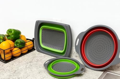 Collapsible Silicone Colander Set, 3-Piece Kitchen Strainer Set with