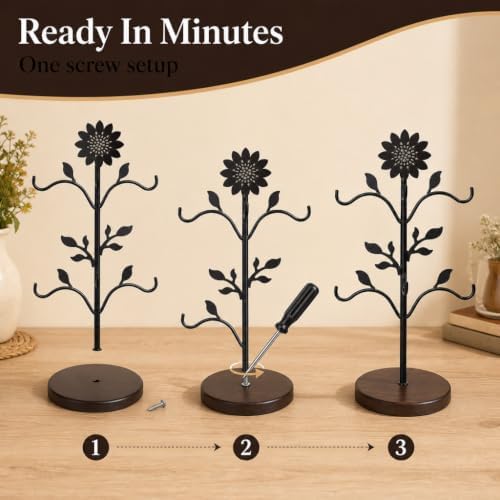 WARMEST SPIRIT Sunflower Coffee Mug Tree, Decorative 6-Hook Black