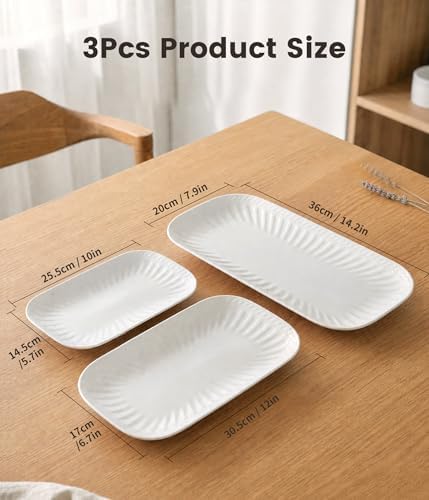 Ceramic Serving Platter, 10"/12"/14" Large Rectangular Serving Tray