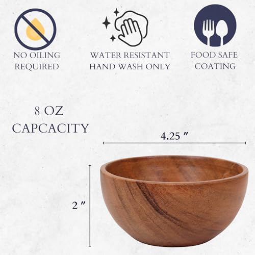 Set of 6 small acacia wood dessert bowls 4.2 * 2 inches | 8 oz