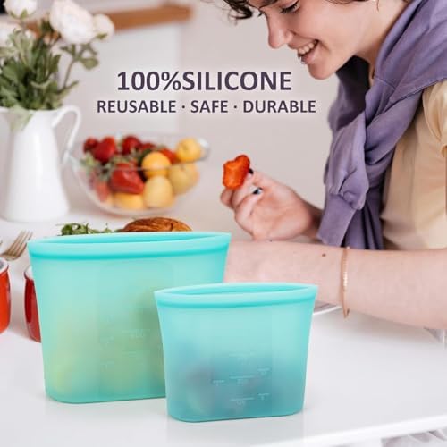 8-Pack Reusable Silicone Food Storage Bags, 100% Silicone Stand-Up