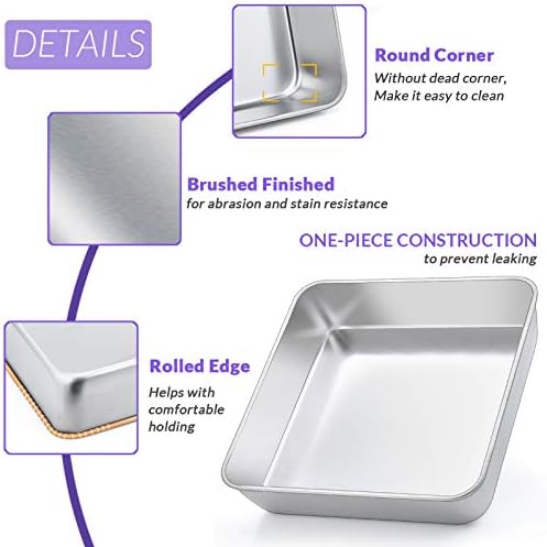 8 x 8-Inch Baking Pan, E-far Square Cake Brownie Baking Pans Stainless