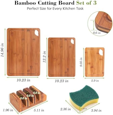 Bamboo Cutting Board 4-Piece Set,Deep-Carbonized Reversible
