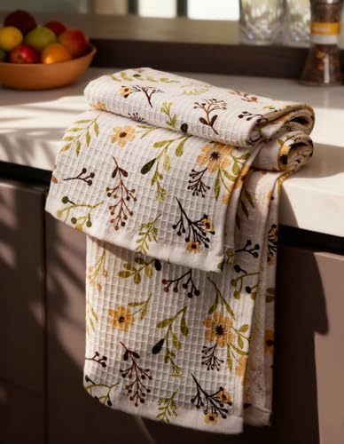 Miss Adola 370GSM Cotton Waffle Kitchen Towels, Flower