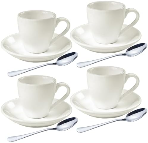 homEdge Porcelain Espresso Shot Cup Set with Saucers and Stainless