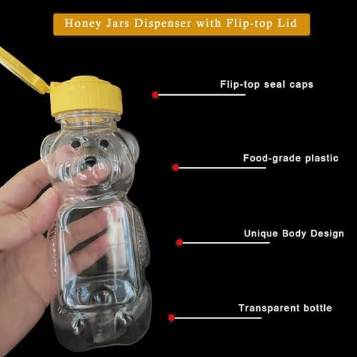2 Pack Plastic Bear Honey Bottles with Funnel, 240ml Squeeze Honey