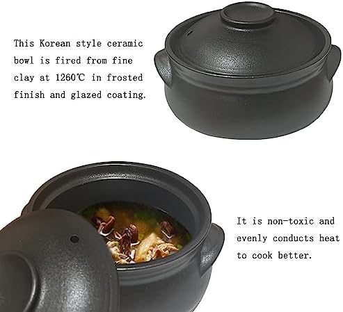 Korean Premium Stoneware Black Casserole Clay Pot with Lid,For Cooking