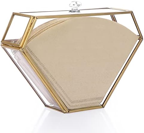 ELLDOO Gold Glass Coffee Filter Holder Coffee Paper Storage Container