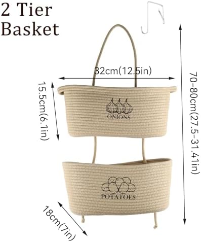 2-Tier Potato and Onion Storage, Hanging Vegetable Baskets for