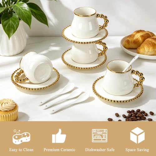 8 Oz Cappuccino Cups Set of 4, Latte Cups with Saucer and Spoons