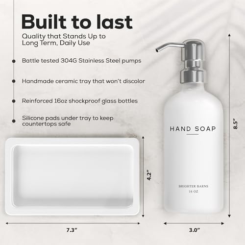 White Glass Hand and Dish Soap Dispenser Set by Brighter Barns