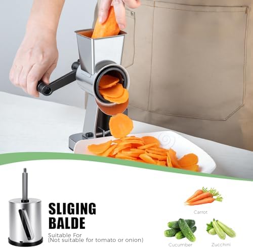 LHS Stainless Steel Rotary Cheese Grater, 3 Blades