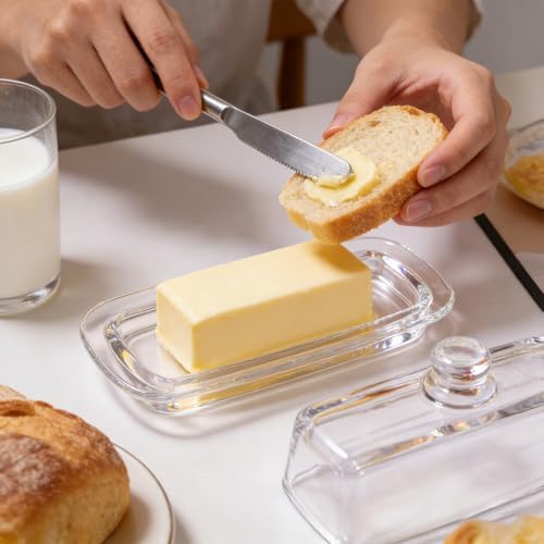 Glass Butter Dish with Lid,Large Deep Covered Butter Dish,Clear