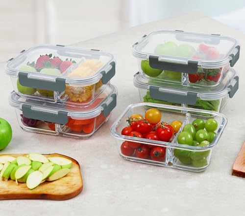M MCIRCO 10-Pack 30 oz 2-Compartment Glass Meal Prep Containers