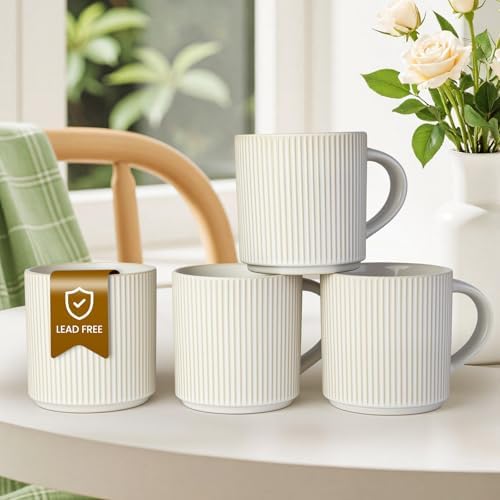 DeeCoo Matte White Coffee Mugs Set of 4, 12 Ounce Mug with Handles