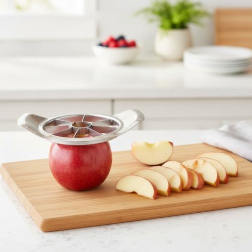 Stainless Steel Apple Slicer and Fruit Divider, Durable One-Press