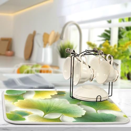 OTVEE Metallic Leaf Art Dish Drying Mat for Kitchen Counter Absorbent