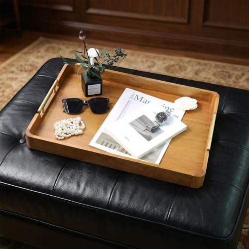 Solid Teak Wood Serving Tray with Handles, 20 x 14 Inch